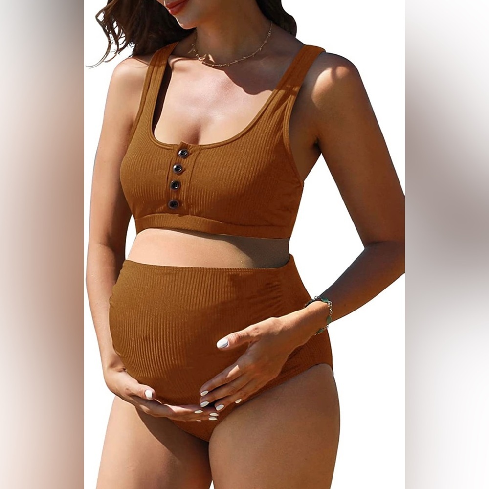 Maternity Ribbed High Waist Swimsuit • Size Medium